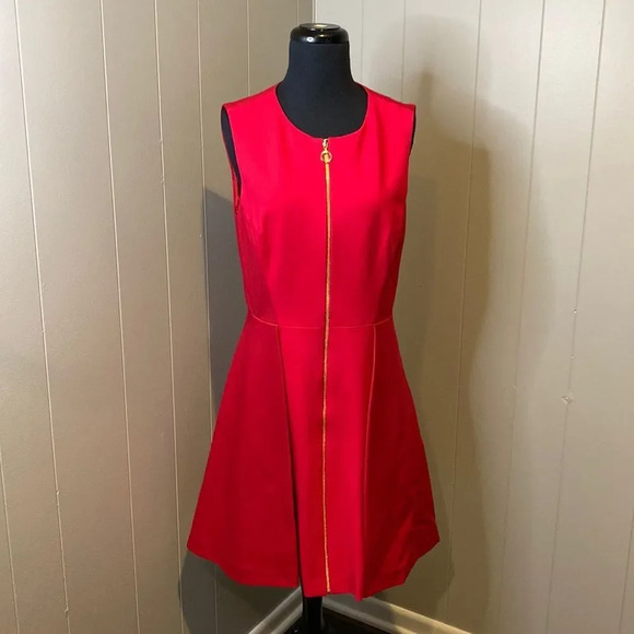 Z Elie Tahari Two Tone Red Midi Dress Size 10 With Gold Zipper Fit and Flare - Picture 1 of 9